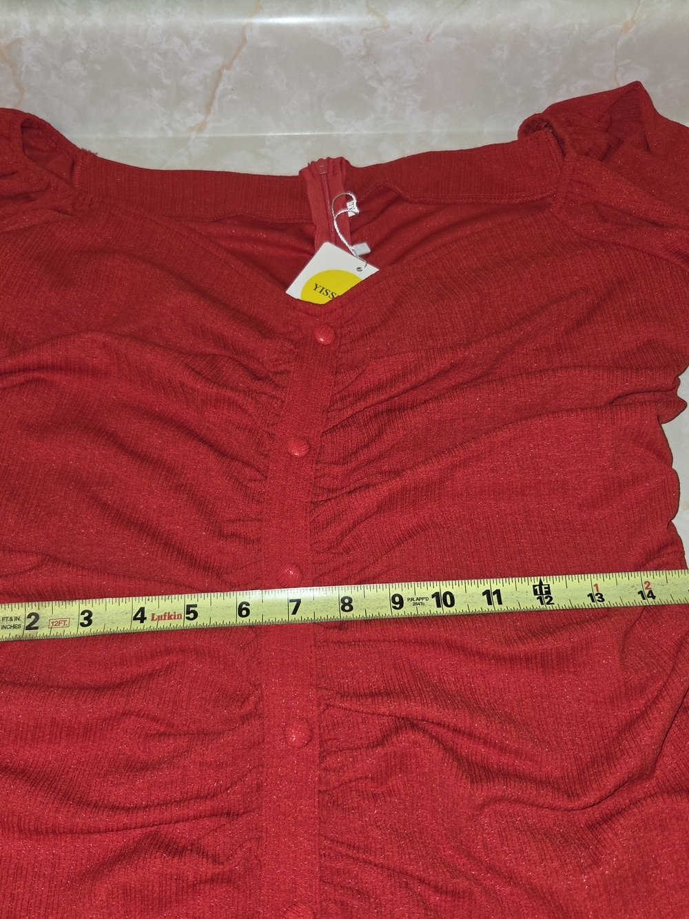Ruched Red Long-Sleeve Mini Dress - Picture 7 of 11